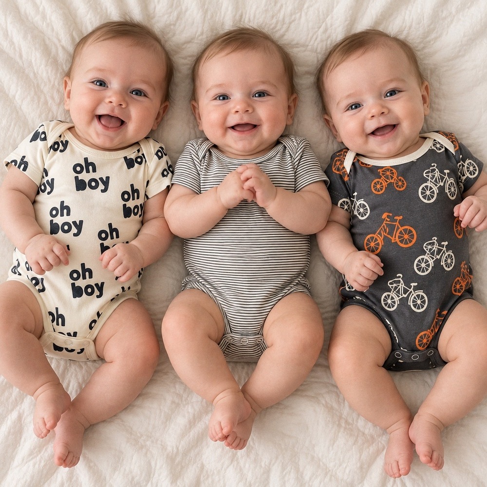 Gerber Organic Cotton Baby Boy Bodysuits 3 Pack 12M Oh Boy Bicycle Grey Stripe